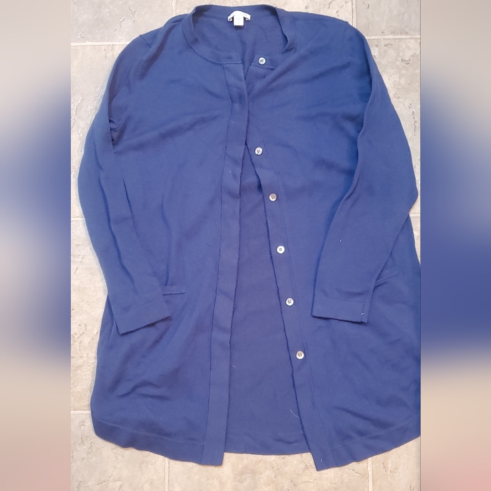 J Jill blue wool blend cardigan
